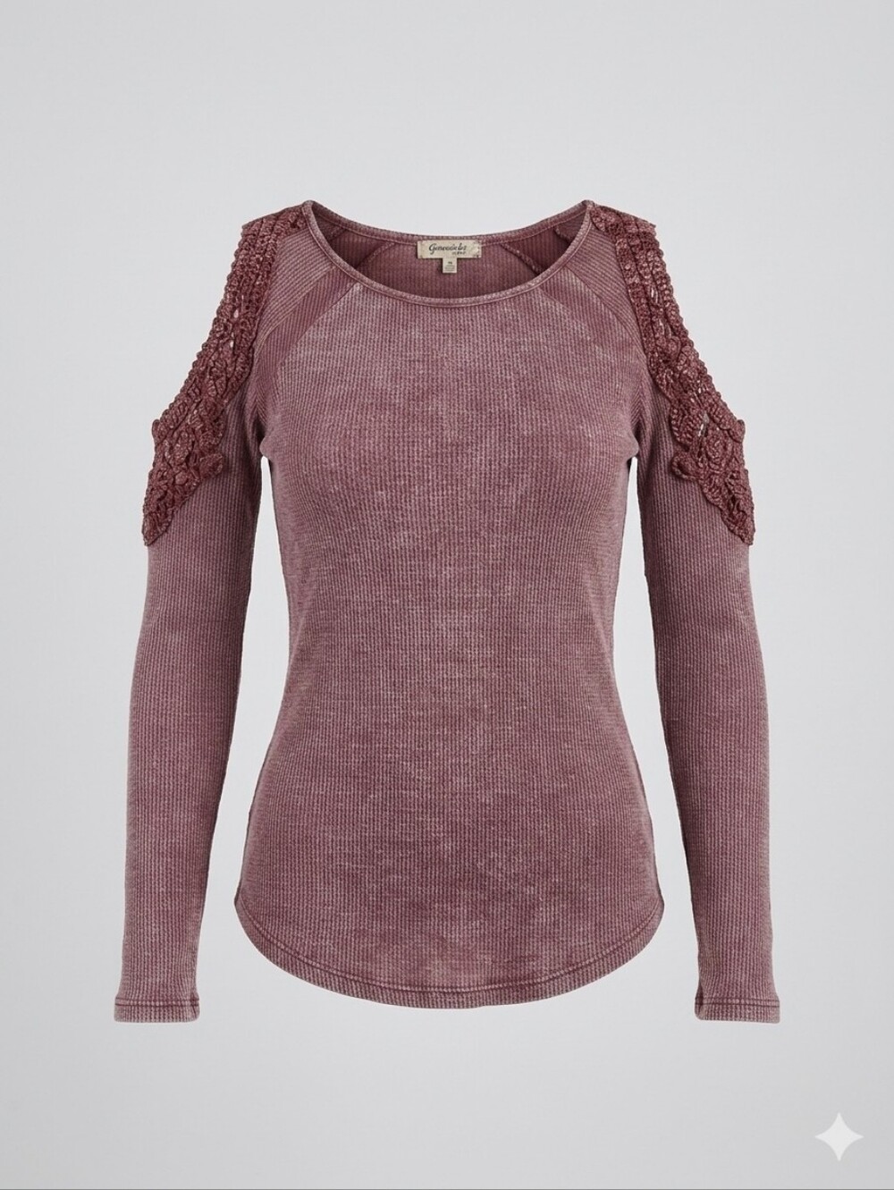 Gimmicks by BKE Mauve Waffle Knit Lace Cold Shoulder Long Sleeve Top Small